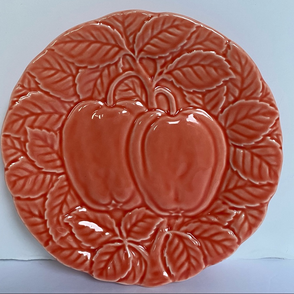 Pumpkin Plate Dish Ceramic 8.5” Fall Autumn leaves Cookies Dessert cheese EIC